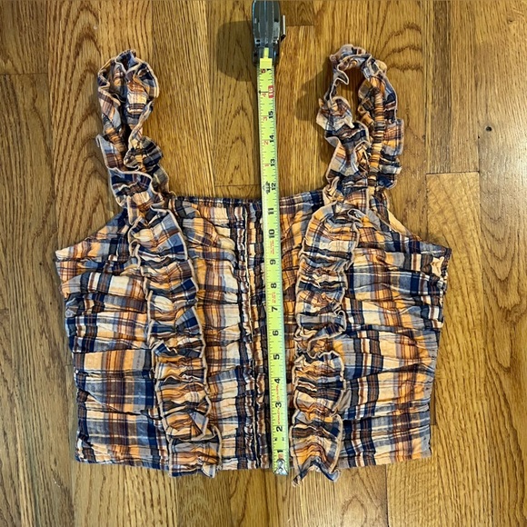 Anthropologie Crop Tank Corset Ruffle Smocked Plaid Verb Pallavi Singhee Size S - Picture 11 of 16